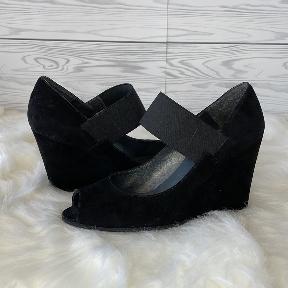 Stuart Weitzman Suede Peep-Toe Wedges